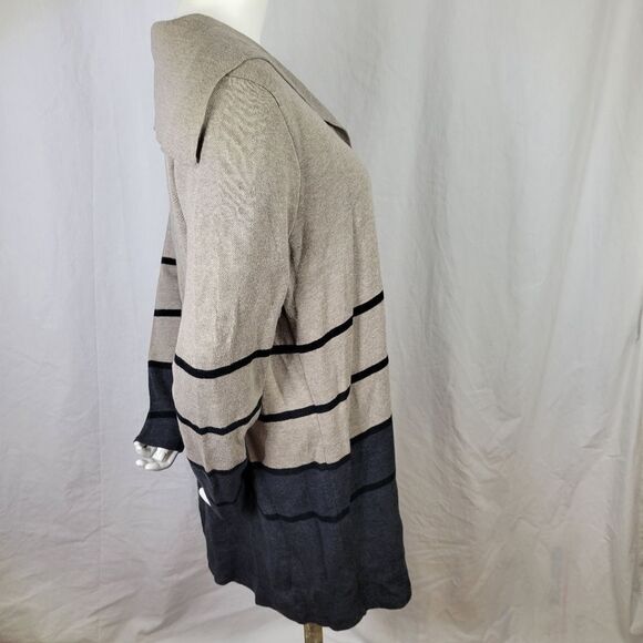 Apt. 9 Oatmeal and Gray Color Block Long Sleeve Open Front Cardigan - Picture 5 of 8